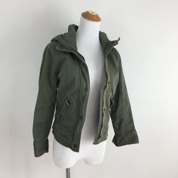 A&F ABERCROMBIE & FITCH Green Hooded Denim Feel Logo Hardware Jacket - Picture 4 of 14